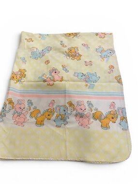 Vintage Baby Receiving Blanket 70s 80s Bunny Elephant Horse Yellow Girl Lovey